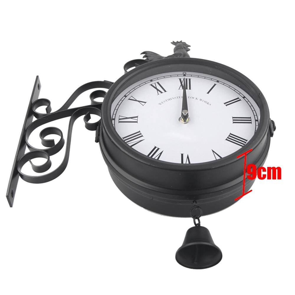 VHGG Garden Home Decor Cockerel Pattern Rust Copper Effect Vintage Wall Station Clock Double sided Bracket Double Sided Wall Clock Metal Clock