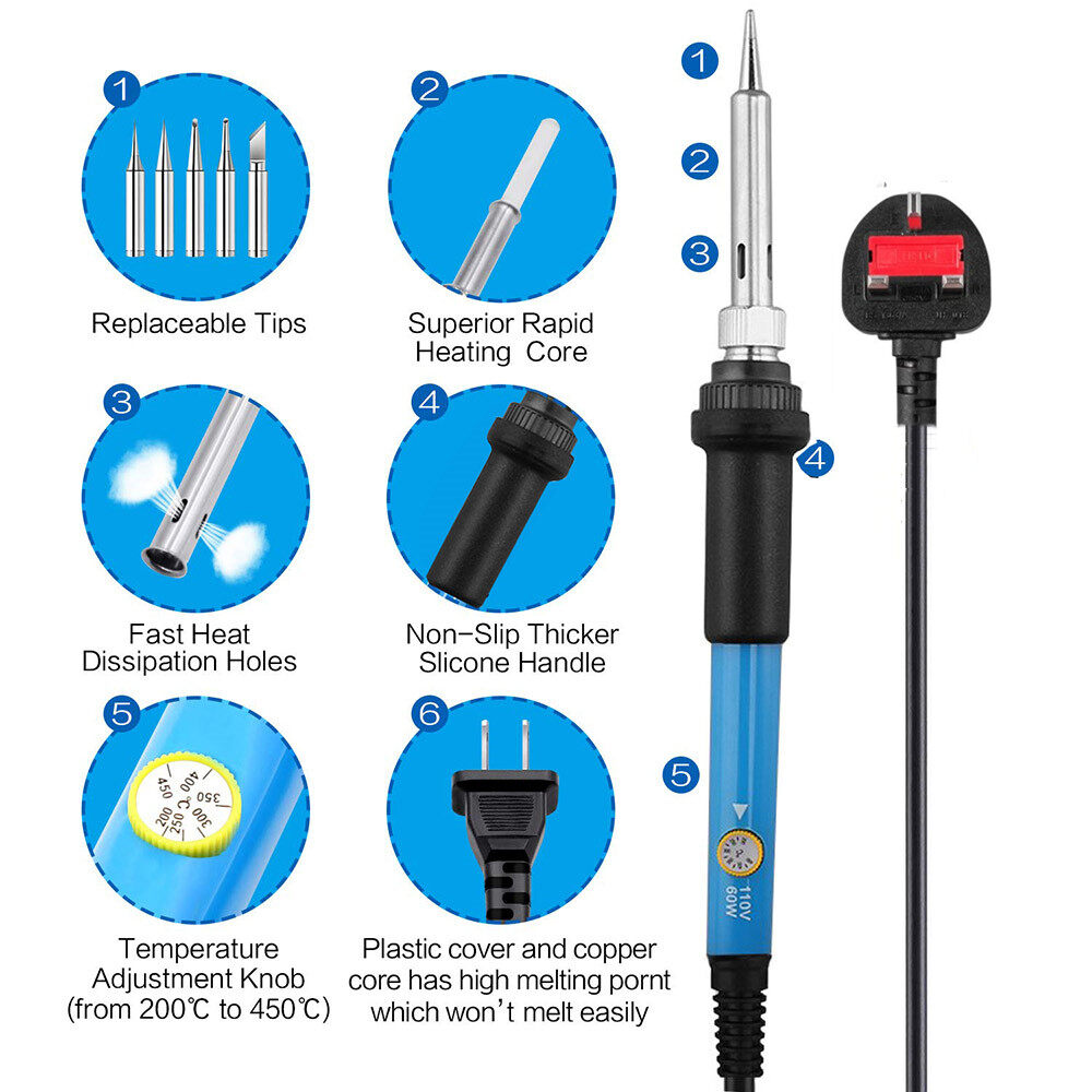 [Quick Delivery]220V Adjustable Temperature Soldering Iron Kit Solder Welding Ceramic Heater Soldering Tips Desoldering Pump Solder wire Soldering iron tips
