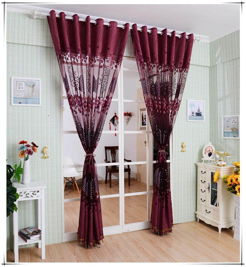 Perfk Floral Leaf Window Divider Voile Cortina Jacquard Sheer