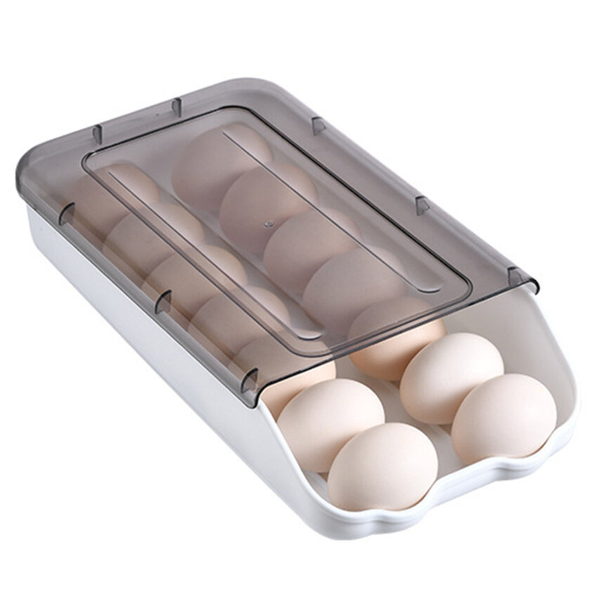 Refrigerator Egg Storage Box With Cover Automatic Rolling Sliding Egg