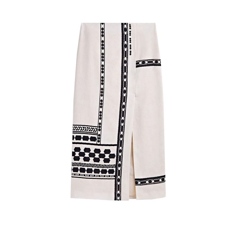✖ MASSIMO DUTTI summer new high waist straight long skirt bohemian side slit grid design skirt 5203809