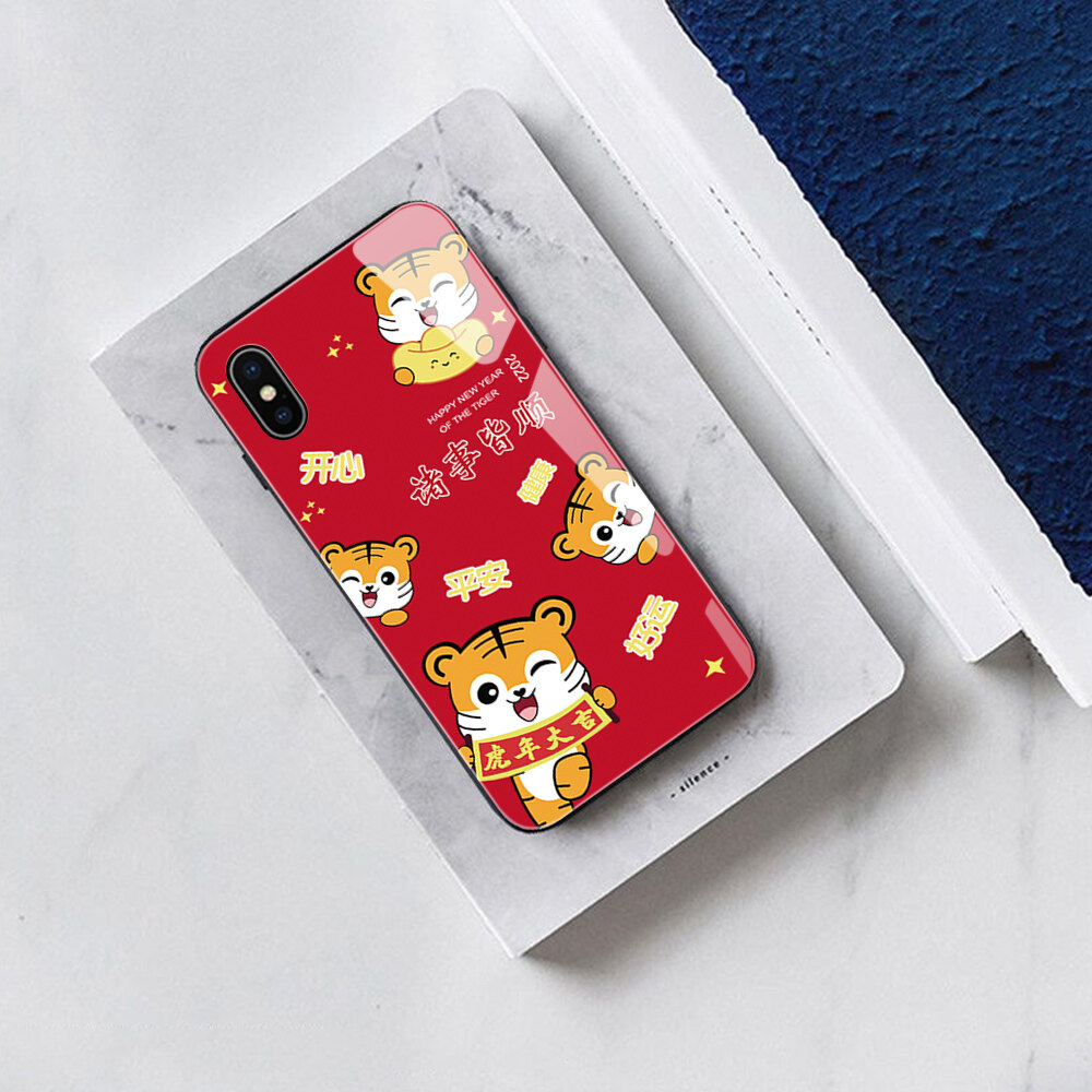 Jinsouwe Ốp Lưng Điện Thoại Cho Tecno Spark 6 / Tecno Spark 6 Air / Tecno Spark S6 Go Ốp Lưng Hoạt Hình Lễ Hội Xuân Năm Mới Cho Nam Nữ Ốp Lưng Chống Sốc Ốp Lưng Kính Cường Lực