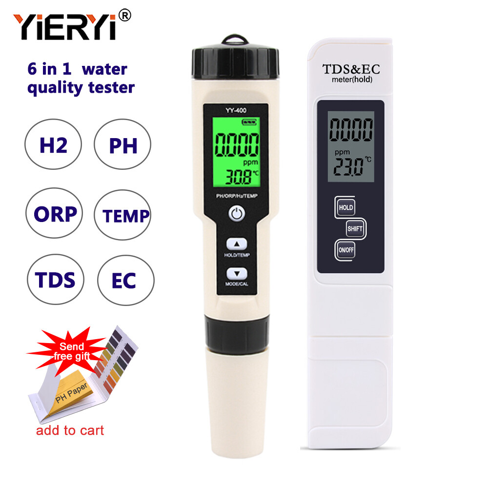 yieryi New 6 in 1 H2/PH/ORP/TEMP TDS EC Meter Digital Water Quality Tester for Pools Drinking Water Aquariums