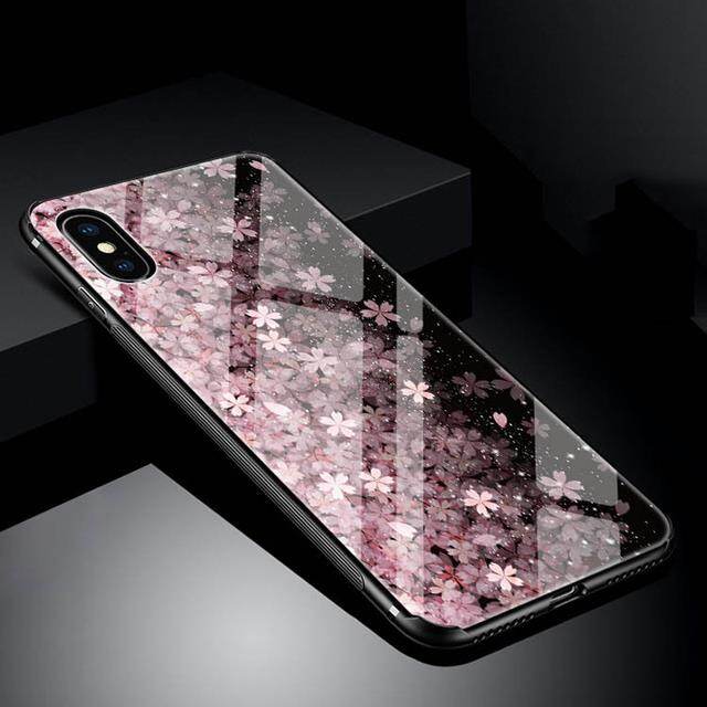 Sakura glass phone case for iphone 11 12 13 promax x xs max xr tempered glass back cover for iphone 6 8 7 plus case
