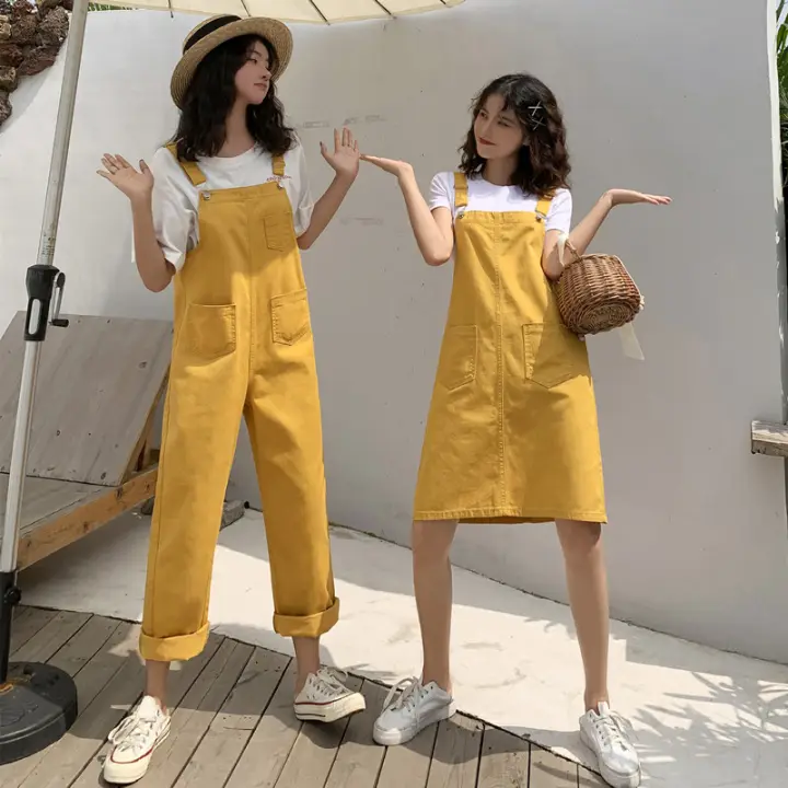yellow overall skirt