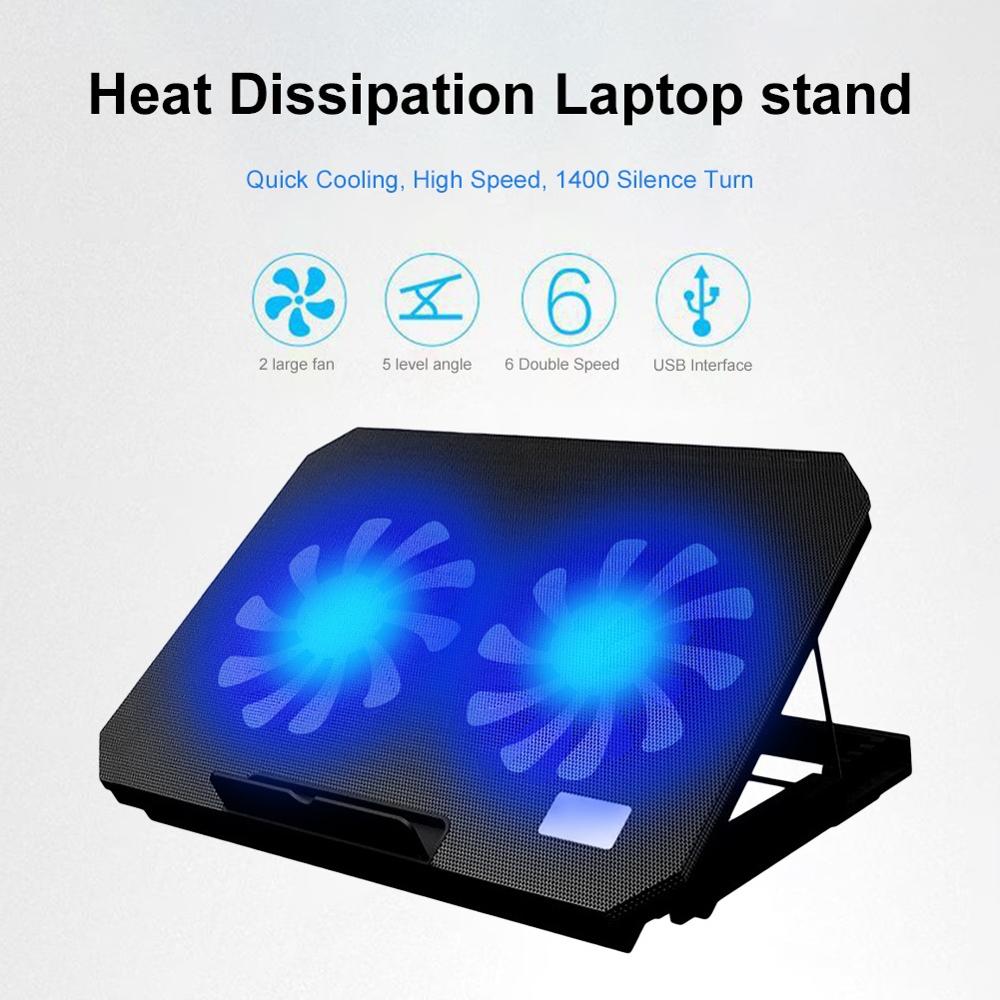Led Lighting Adjustable Angle Usb Lap Cooler Fan Cooling Stand Bracket Base 2 Cooling Fan Lap Cooling Pad Notebook Stand