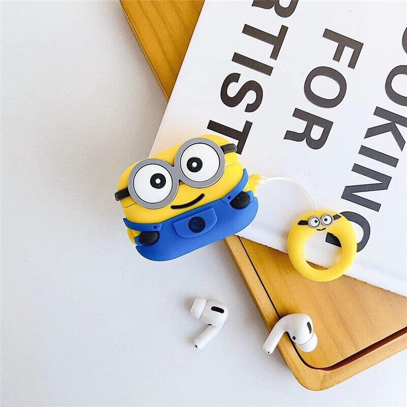 New Cute 3D Big Eyes Little Yellow Man Bluetooth Earphone Protective Case for Apple AirPods 3 Soft Silicone Shockproof Cover for AirPods Pro 2 / 1 Charging Box Accessories