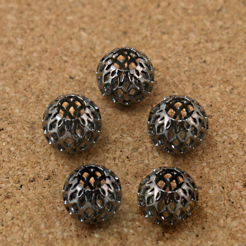 6pcs/Bag 9x10mm Hot Fashion Round BallHollow Metal Spacer Rhinestone DIY Beads Fit For European Charms Bracelet Necklace Jewelry Making Accessories