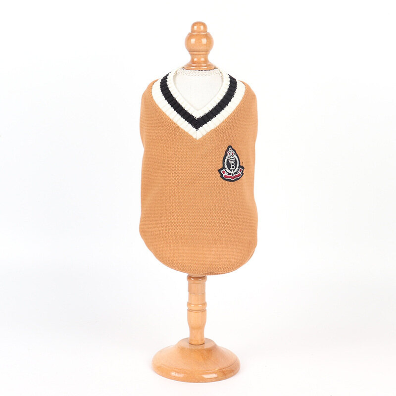 HATELI Pet Dog Clothing Plus Velvet Autumn and Winter Warm Knitted Vest V-neck Vest Puppy Cat Clothes
