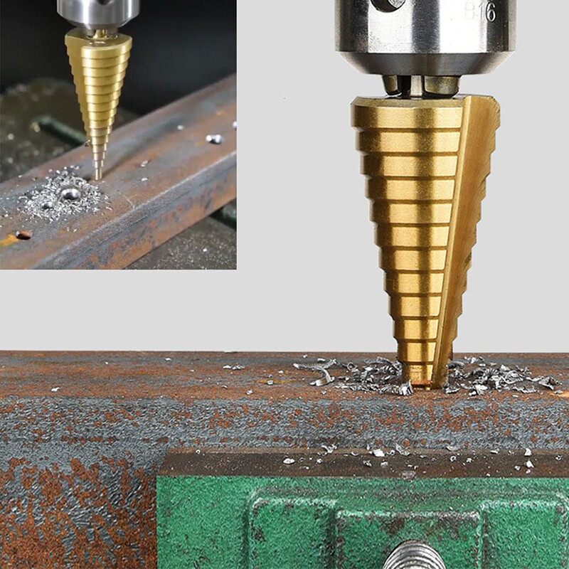[Ready Stock] KIPRUN 4-32mm HSS Titanium Coated Step Universal Drill Bit Set, 4-32mm HSS Titanium Coated Step Drill Bit Drilling Power Tools for Metal High Speed Steel Wood Hole Cutter Cone Drill