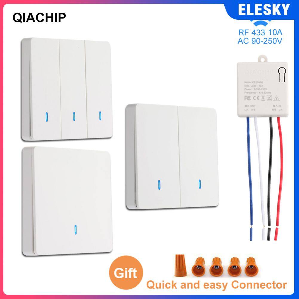 Elesky Công Tắc Không Dây Mini Bộ Điều Khiển Đèn RF 433MHZ Bộ Ngắt Điện Bảng Điều Khiển Từ Xa Nút Điều Khiển Từ Xa Gắn Tường Bật Tắt 220V Quạt Đèn Led