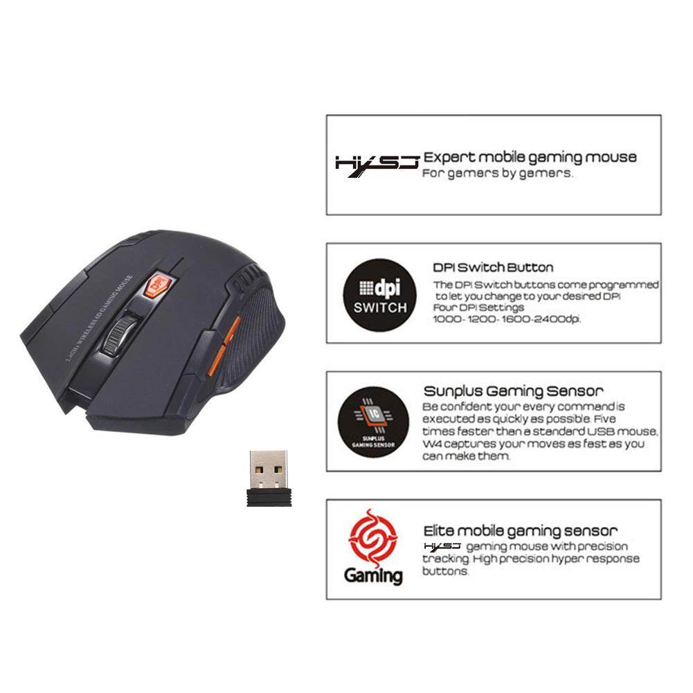 Chuột Quang Chơi Game USB 6 Nút 2.4 DPI Không Dây 2400 GHz, Cho PC Máy Tính Xách Tay