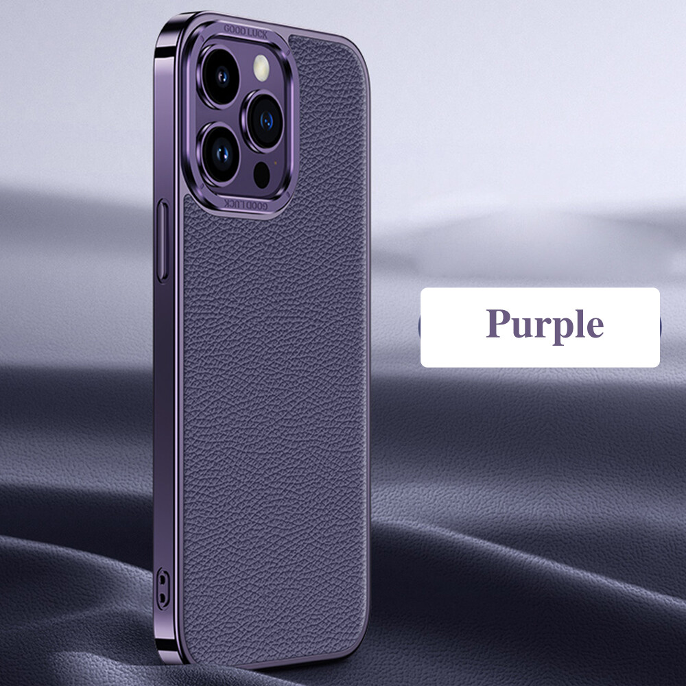 Ban Đầu Ốp da cho iPhone 14 13 12 Pro Max Mạ da bò thật họa tiết sần Da Chống Sốc Trở Lại Cứng Điện Thoại Bìa