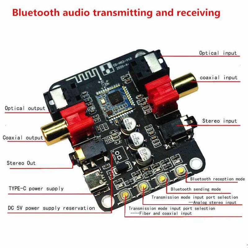 Dac board 2 in 1 receiver transmitter bluetooth 5.0 wireless adapter digital coaxial optical 3.5mm stereo audio 24bit 192k