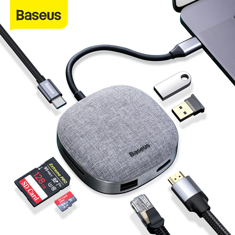 Baseus USB C HUB Type C to HDMI RJ45 USB 3.0 USB HUB for MacBook Pro USB C Dock SD Card Reader Fabric USB Adapter Type C HUB