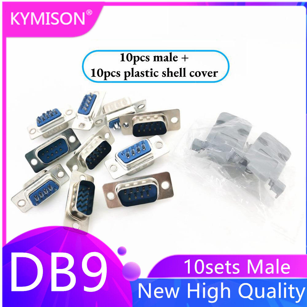 10 Bộ RS232 cổng nối tiếp song song DB9 2-Hàng 9 pin D Sub 10pcs nam/nữ đầu nối hàn + 10pcs vỏ nhựa Bìa