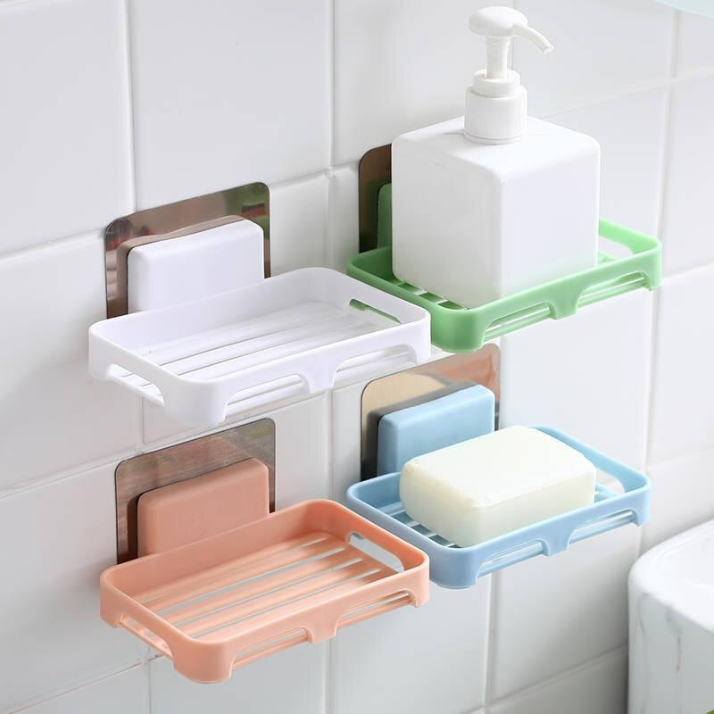 Simple Installation Soap Dishes Drain Wall Mounted Soap Sponge Holder Storage Rack Bathroom Kitchen Organizer Soap Draining Holder Kitchen Hanging Soap Box