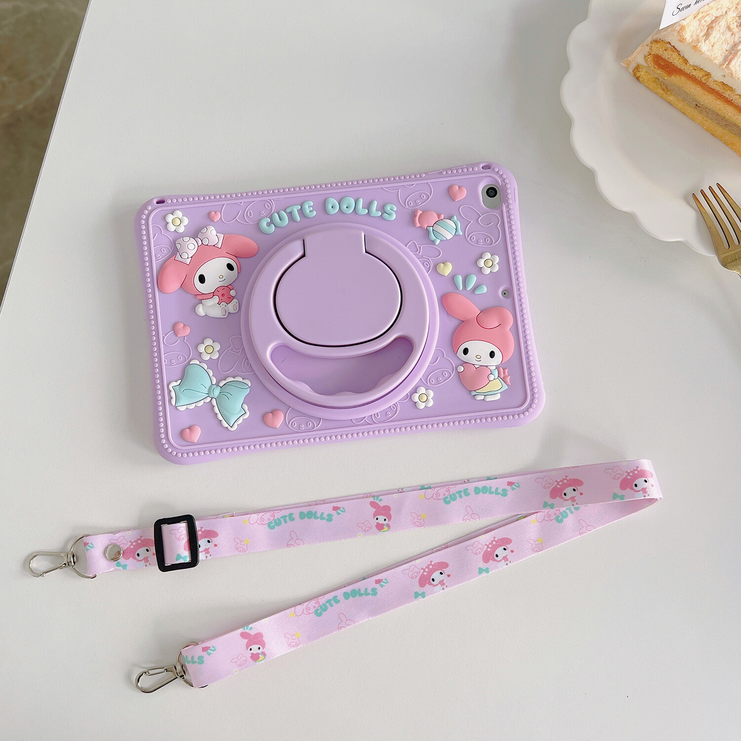 For samsung galaxy tab a 8.0 8.0" sm-t290 sm-t295 tablet protective case fashion soft silicon 360° rotating ring stand casing melody cute cartoon cover