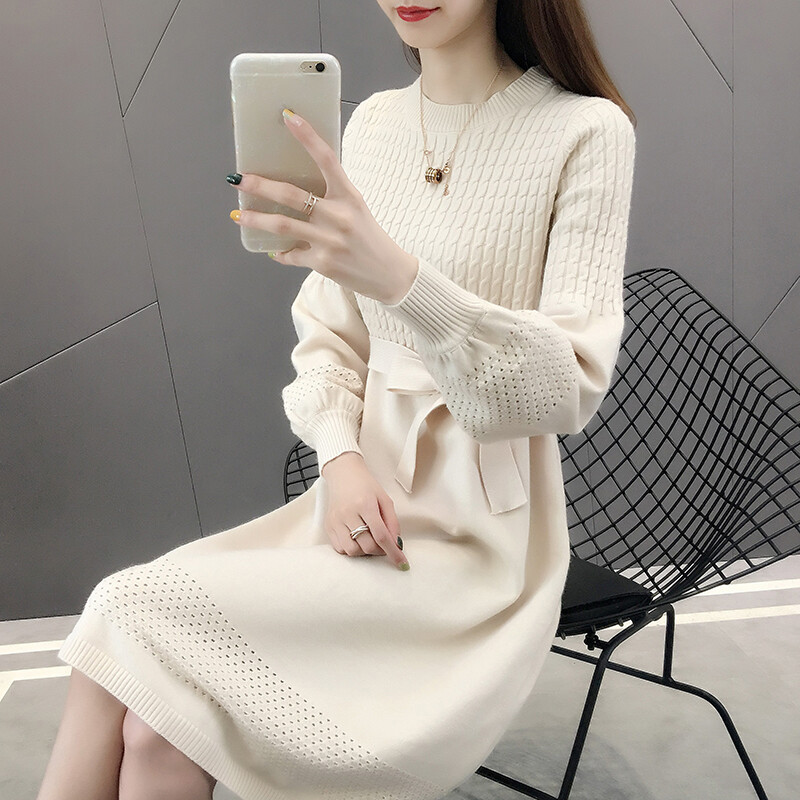 Medium-length sweater skirt over knee knit dress women autumn and winter new loose-fitting bottoms set sweater ̅