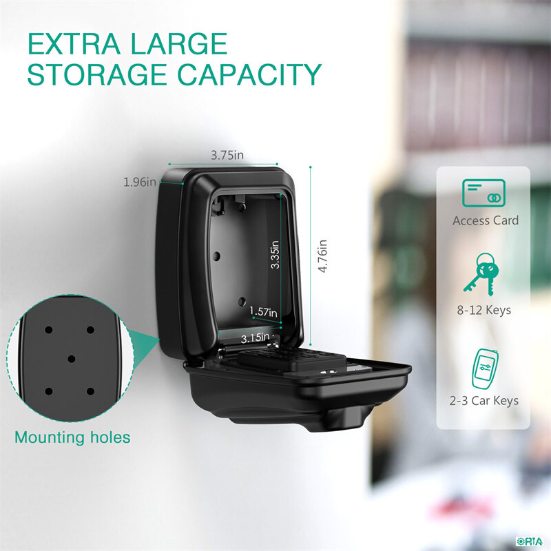 ORIA Key Safe Box Wall Mounted Key Lock Box Large with Resettable 12-Digit Combination Top Security Key Box Outdoor Indoor Weatherproof Key Storage Box for Home Office Spare Keys
