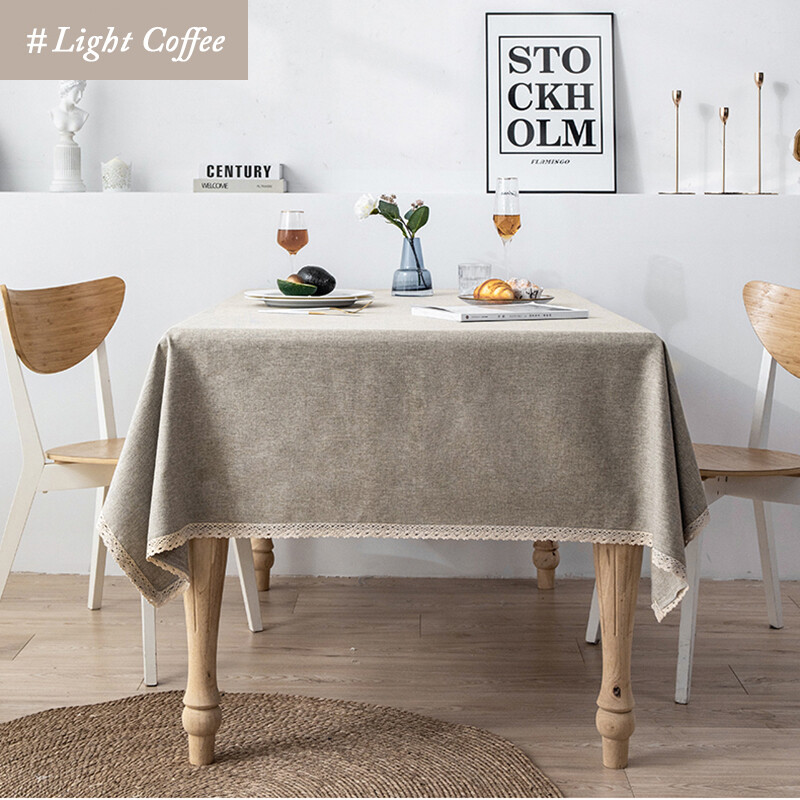Tablecloth Waterproof Oil proof  Anti-Scalding Dinning Table Cloth Nordic Style Modern Coffee Table Mat Pure Color Cotton and Linen Desk Cover Household Rectangular Tablecloth