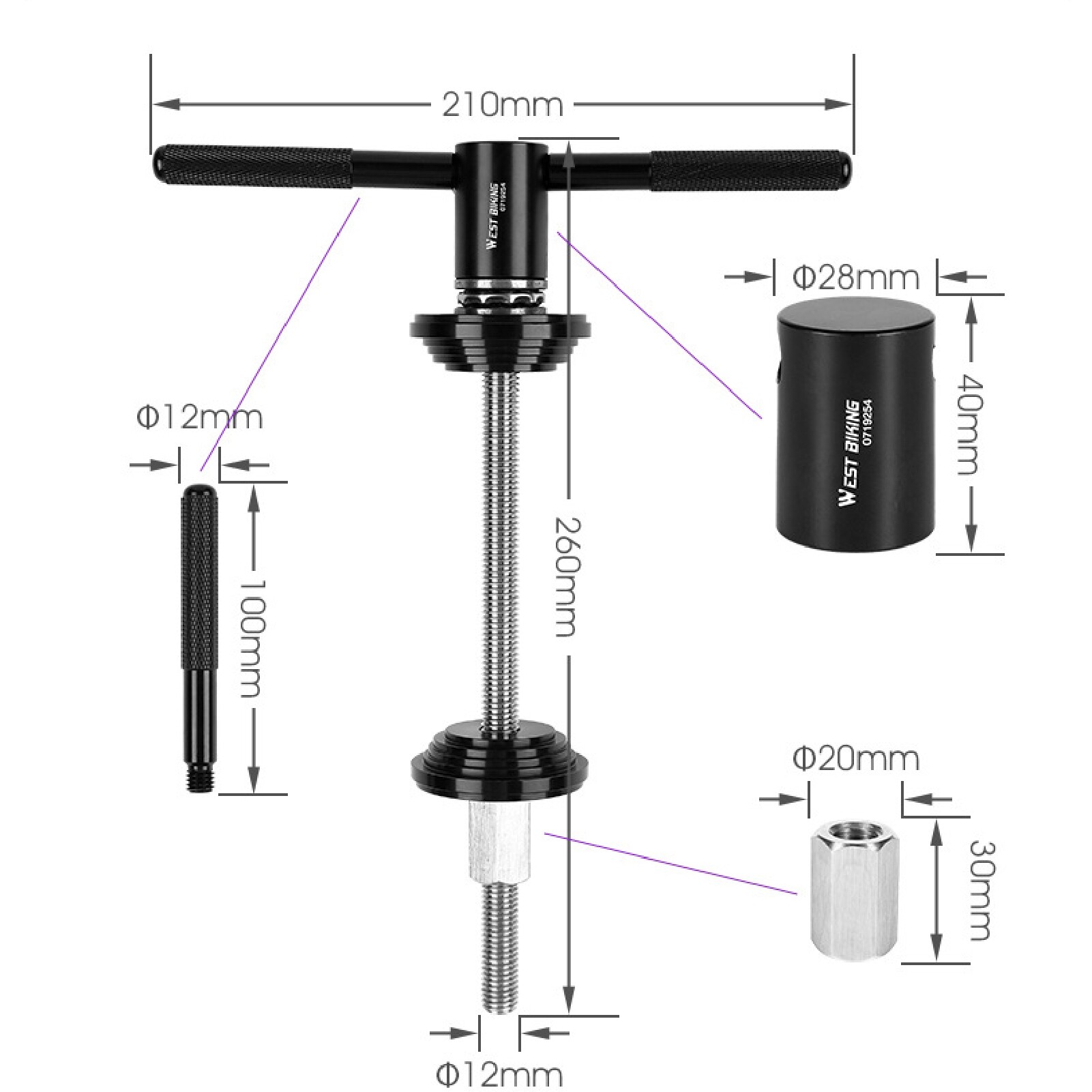 Axis Press Tool CNC Processing Anti-Slip Handle Stainless Steel Bottom Bracket Press Maintenance Tool for MTB