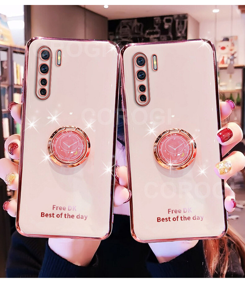 Dành Cho OPPO Reno3 / OPPO Ốp Lưng A91 + Giá Đỡ Nhẫn Giá Đỡ Ngón Tay, Ốp Mạ Siêu Mỏng Sáng Bóng Sang Trọng Ốp Lưng Điện Thoại Bằng Silicon TPU Mềm Vỏ Bảo Vệ Chống Sốc Cho Nữ Nữ