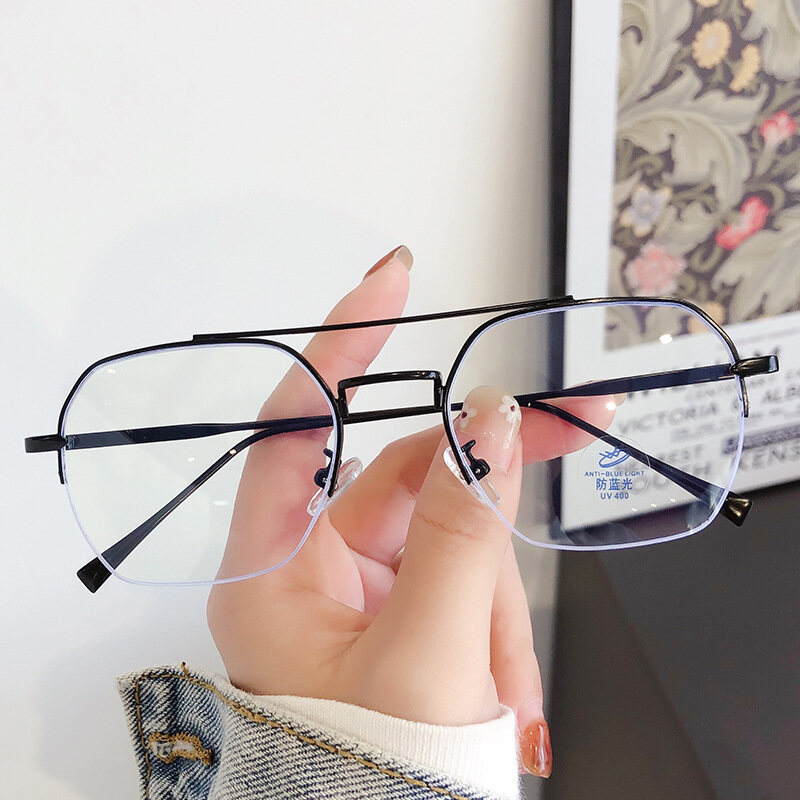 Half Frame Computer Glasses Double Beam Anti Blue Light Men's Optical Glasses