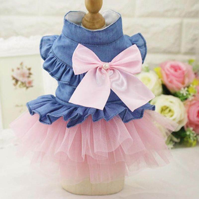 MG Dễ Thương Denim Đầm Công Chúa Nơ cho Thú Cưng Chó Mèo Mùa Xuân Mặc Mùa Hè