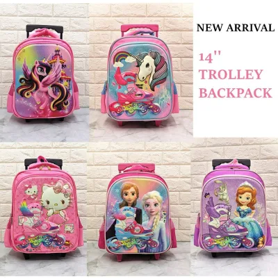[Ready Stock] New 14'' Cartoon Trolley School Backpack Kids Trolley Bag (BGJAYA)