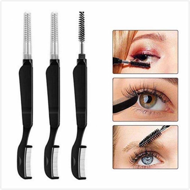 Mini Folding Steel Comb False Eyelash Brush Eyelash Comb Straight Handle Small Eyebrow Comb Eyebrow Brush Beauty Makeup Cosmetic Tool