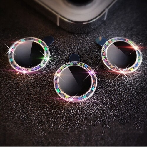 Kingzalin Single Lap Bling Diamond Camera Lens Protector For iPhone 14 Pro Max 14 Plus 13 Mini 12 Pro Max Sparkling Metal HD Tempered Glass Lens Film For iPhone Series