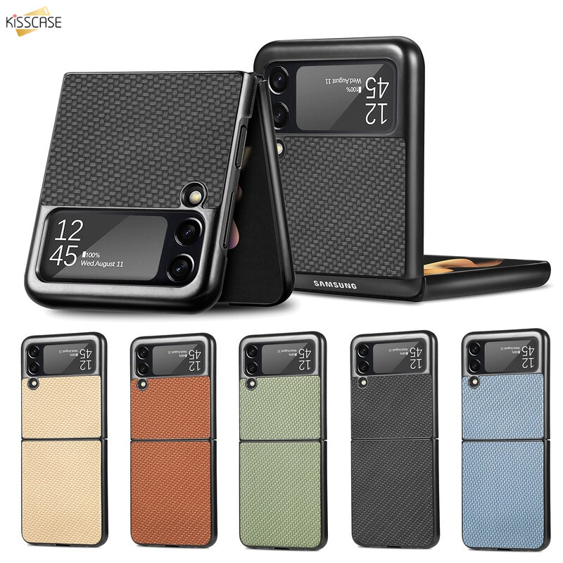 KISSCASE Case for Samsung Galaxy Z Flip 4 Flip3 5G Flip3 Luxury Carbon Fiber Slim Anti-knock Cell Phone Protective Cover