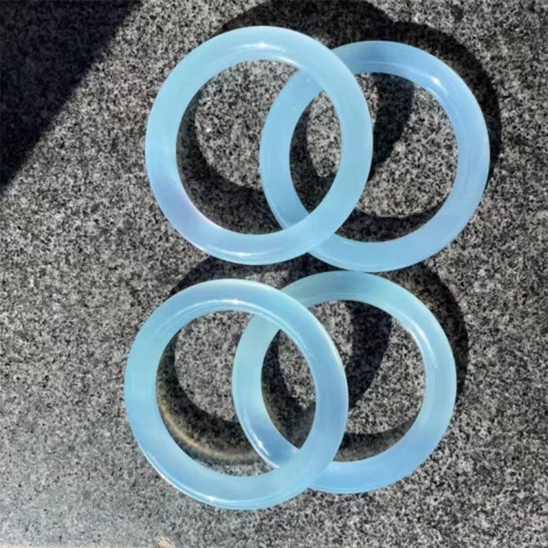 Natural Ice Sky Blue Agate First Thick Round Bar Bangle Light Blue Chalcedony Agate Bracelet Fat Round Bar