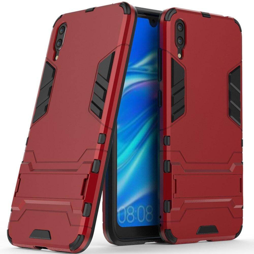 For Huawei Y7 Pro Phone 2019 Case, Luxury Iron Man Stand Cover Hard Armor and Soft Silicone TPU Frame Casing