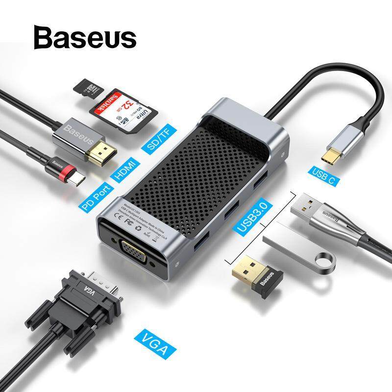 BASEUS 8-in-1 Square Desk Type-C Multi-functional HUB Type-C to USB3.0x3+4K/HD+USB-C(PD)+VGA+TF/SD