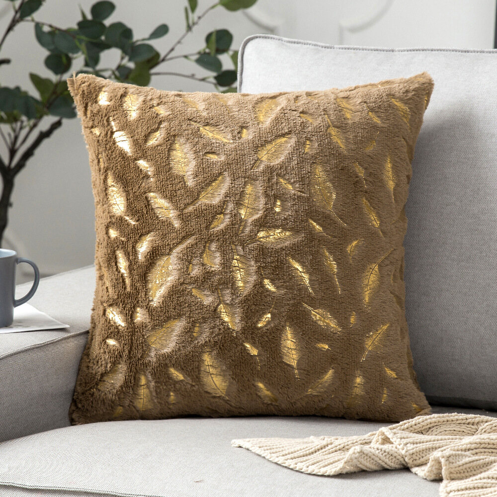 Golden Feather Fur Throw Pillow Case 40/45/50CM Ins Flannel Soft Plush Cushion Cover For Living Room Sofa Festive Air Home Decoration Christmas Decoration