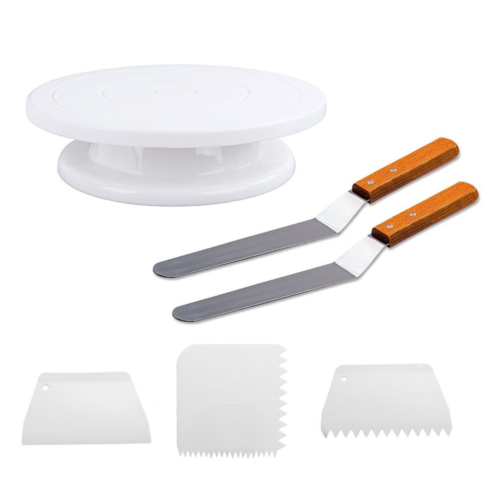 1 PCS Cakes Turntable + 2 PCS Baking Frosting Spatulas + 3 PCS Pastry Scraper Combs For Decorating Rotating Cake - intl