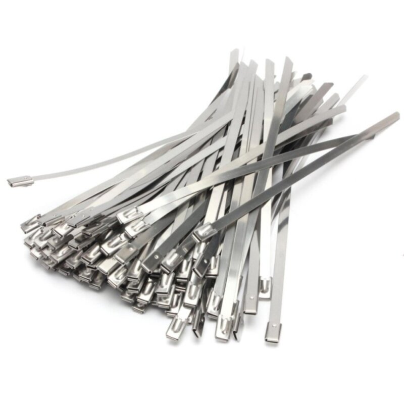 100PCS 4.6 x 300mm Strong Stainless Steel Marine Grade Metal Cable Ties Zip Tie Wraps Exhaust