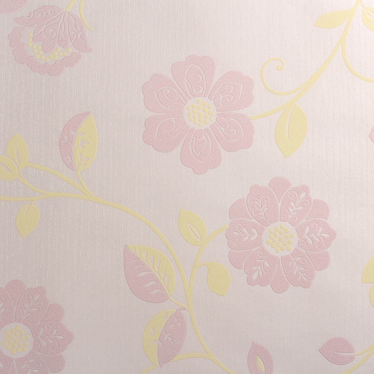 10M Floral 3D Embossed Textured Non-woven Home Room Wallpaper Wall Paper Rolls Pink -
