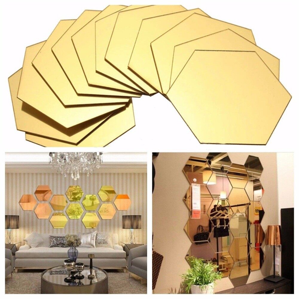 10pcs Hexagon Acrylic Mirror Wall Stickers DIY Art Wall Decor Wall Stickers Home Decor Living Room Mirrored Decorative Sticker - intl