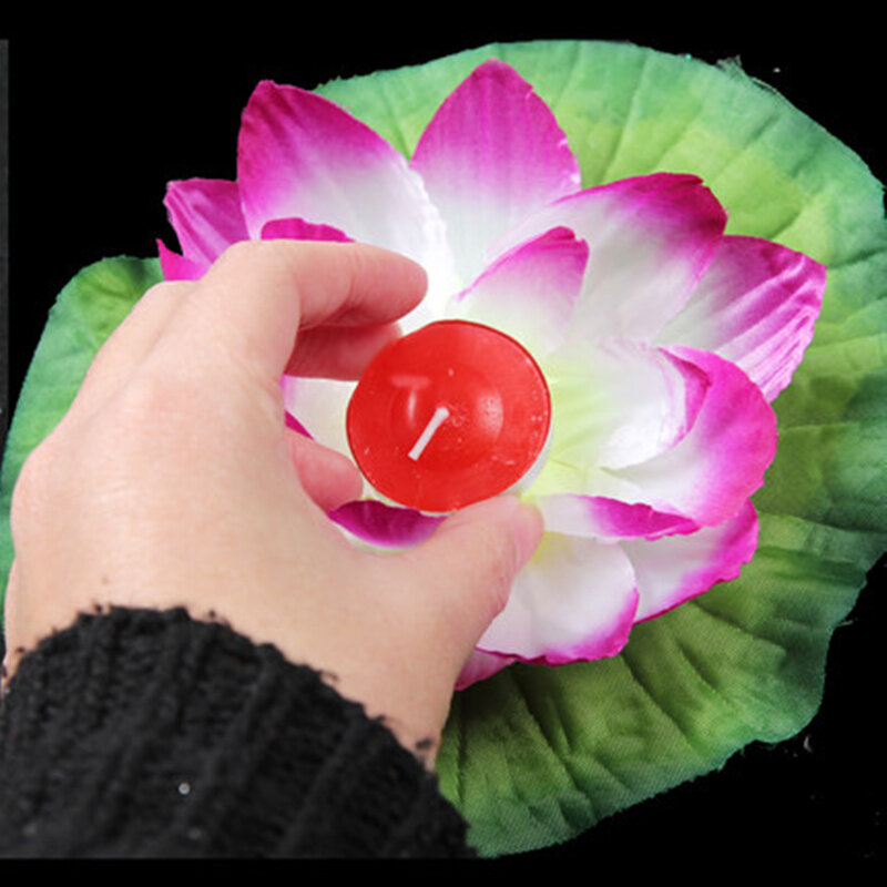 10pcs Multicolor Silk Lotus Lantern Light with Candle Floating Pool Decorations Wishing Lamp Birthday Wedding Party Decoration - intl