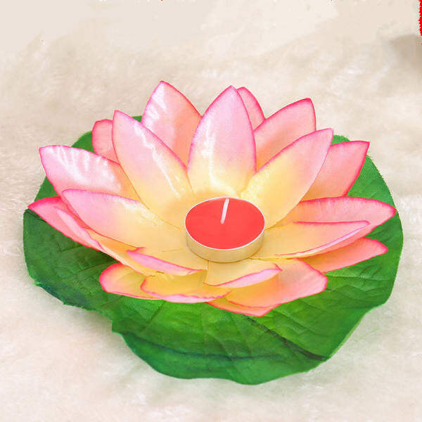 10pcs Multicolor Silk Lotus Lantern Light with Candle Floating Pool Decorations Wishing Lamp Birthday Wedding Party Decoration - intl