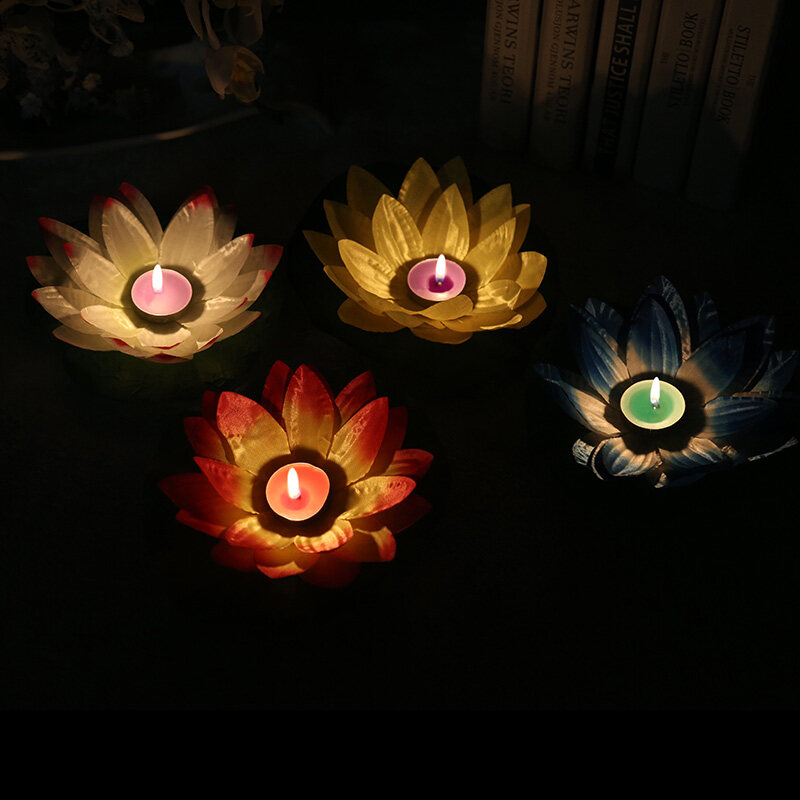 10pcs Multicolor Silk Lotus Lantern Light with Candle Floating Pool Decorations Wishing Lamp Birthday Wedding Party Decoration - intl