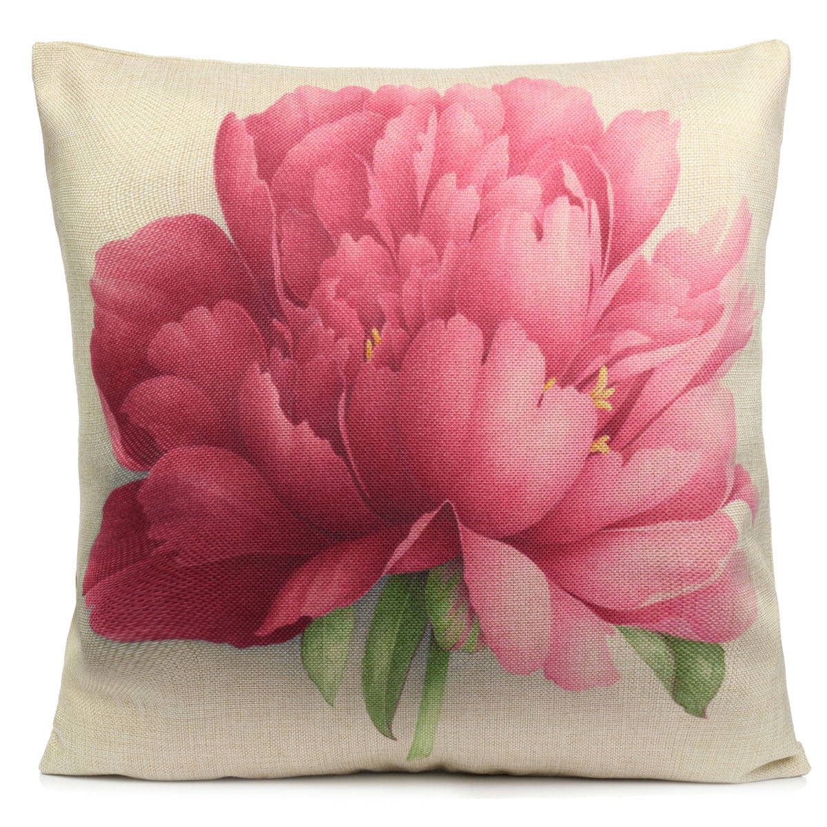 10Pcs Square Flowers Rose Cotton Linen Throw Pillow Cover Cushion Case Sofa Bed Decor - intl