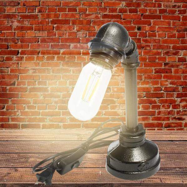 110-240V E27 Vintage Industrial Retro Iron Pipe Desk Table Lamp Light Fixture Black without bulb - intl