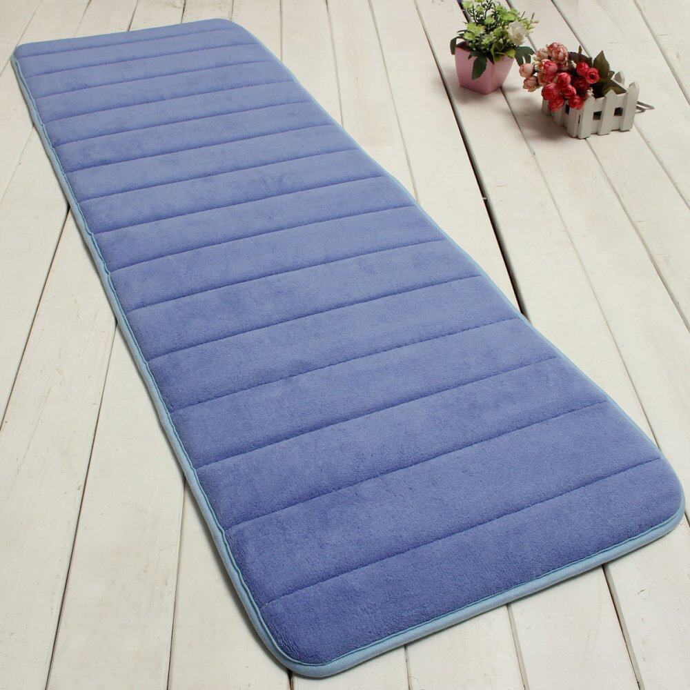 120*40cm Fluffy Anti-Slip Washable Foam Carpet Floor Mat Shaggy Area Rug Kitchen Dark Blue - intl