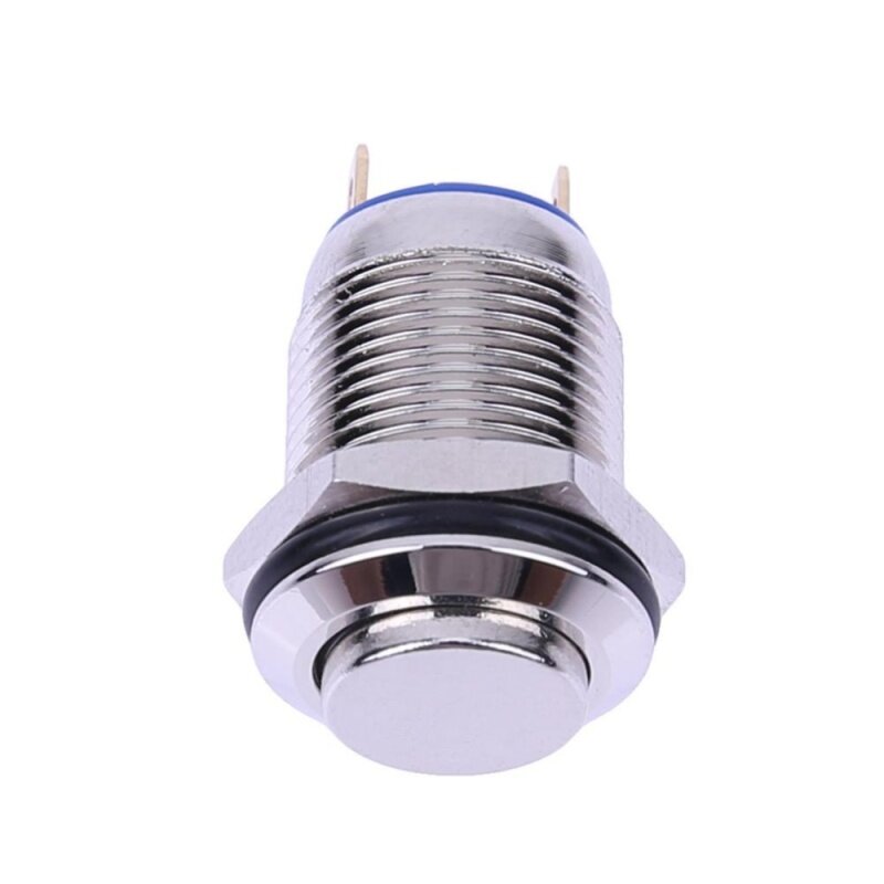 12mm Waterproof High Top Momentary Metal On/Off Push Button Switch (Silver)