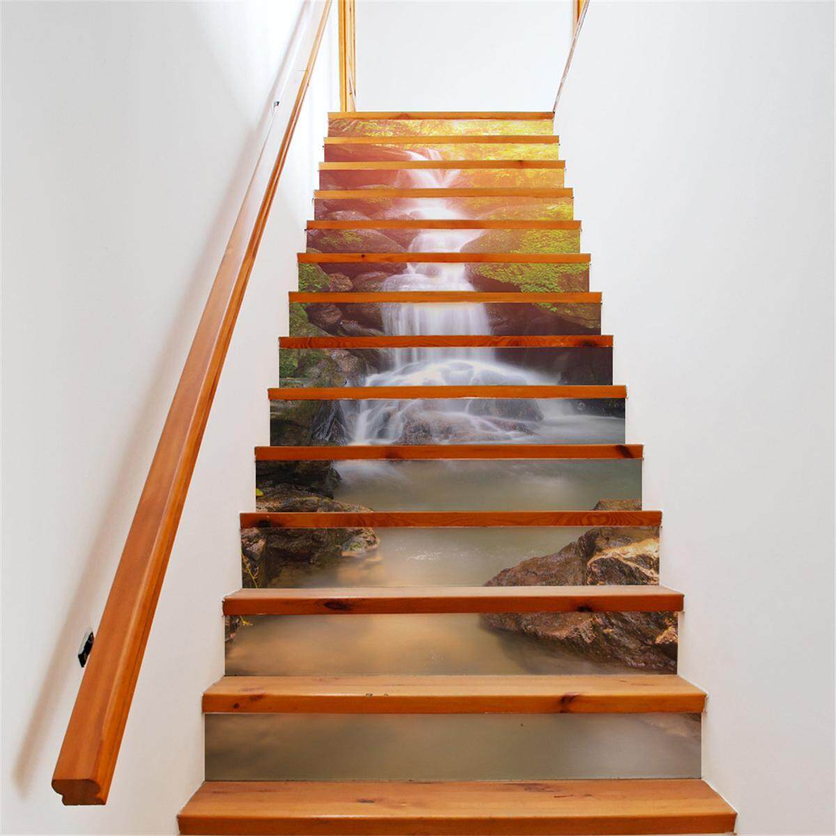 13Pcs 3D Sunshine Waterfall Stair Risers Decor Mural Decal Wallpaper Sticker DIY - intl