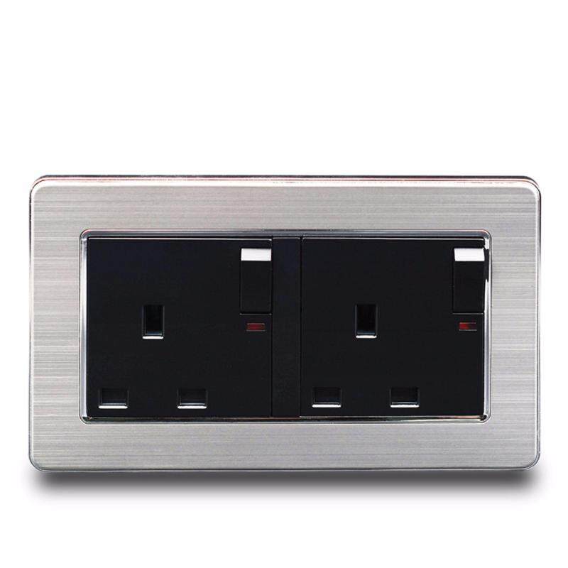 146*86mm 6 pin 13A wall outlet and stainless steel Panel 2 gang wall switch - intl